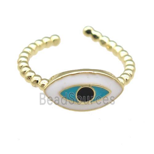 copper Rings with enamel eye, gold plated, adjustable