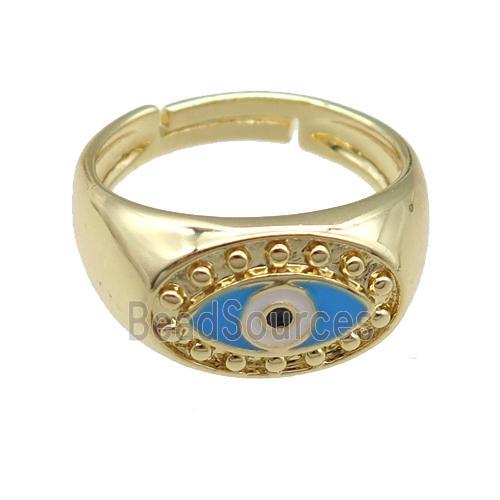 copper Rings with enamel eye, gold plated, adjustable