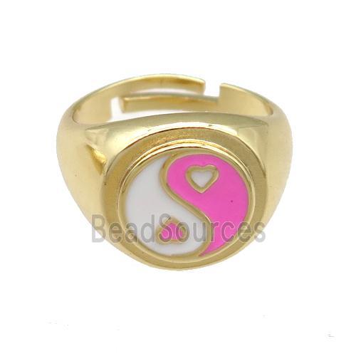 copper Rings with enamel taichi, adjustable, gold plated