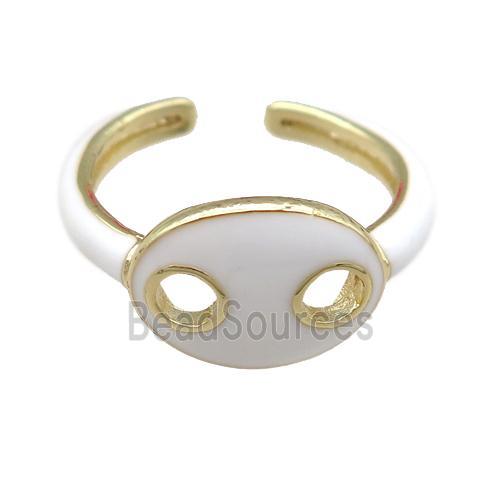 copper Rings with white enamel pignose, adjustable, gold plated