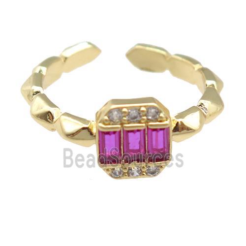 copper Rings pave hotpink zircon, gold plated, adjustable