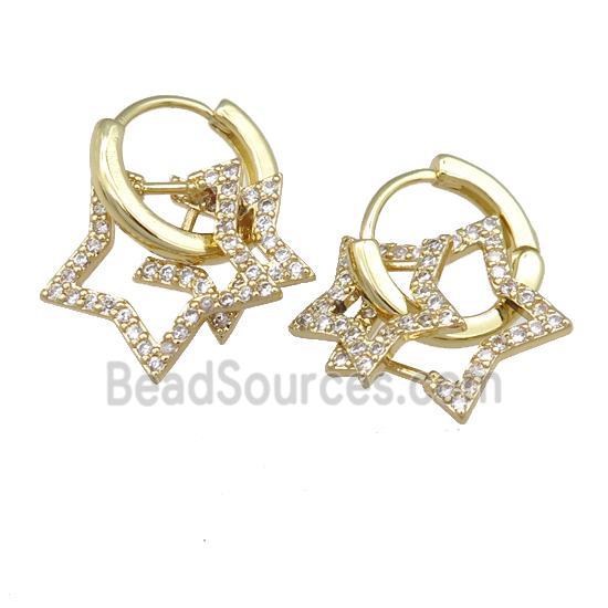 copper hoop Earring with star pave zircon, gold plated