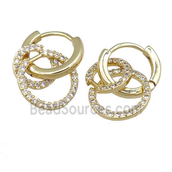 copper hoop Earring with circle pave zircon, gold plated