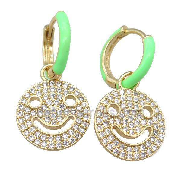 copper hoop Earring with Emoji pave zircon, gold plated