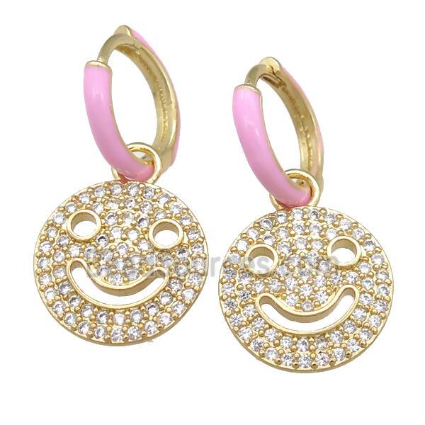 copper hoop Earring with Emoji pave zircon, gold plated