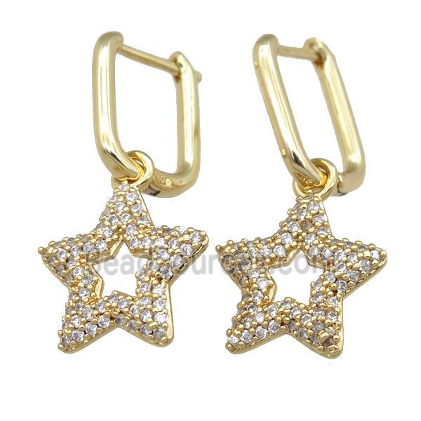 copper Latchback Earrring with star pave zircon, gold plated