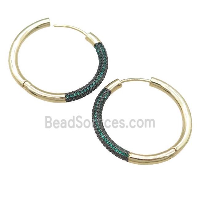 copper Hoop Earrings pave green zircon, gold plated