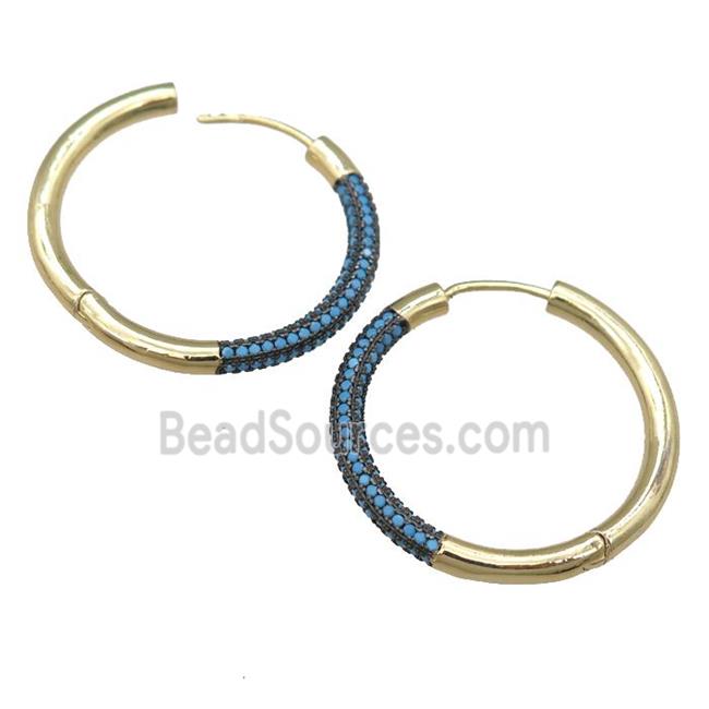 copper Hoop Earrings pave turq zircon, gold plated