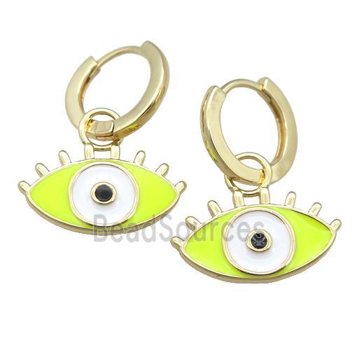 copper Hoop Earring with yellow Enamel Eye, gold plated