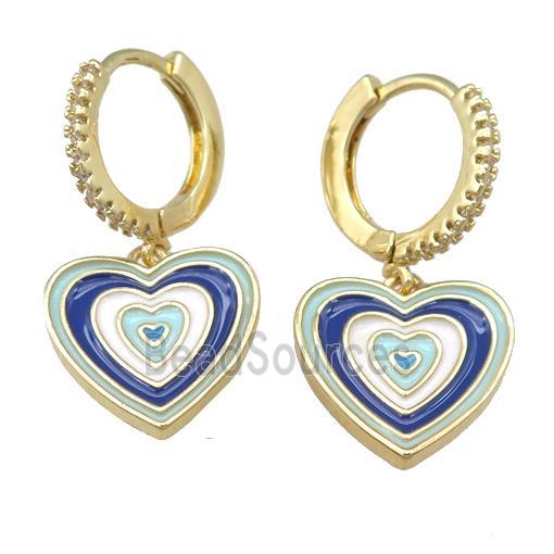 copper Hoop Earring with Enamel Heart, gold plated