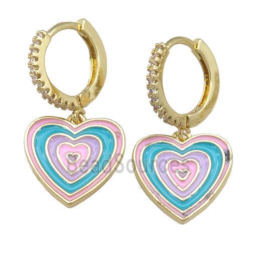 copper Hoop Earring with Enamel Heart, gold plated