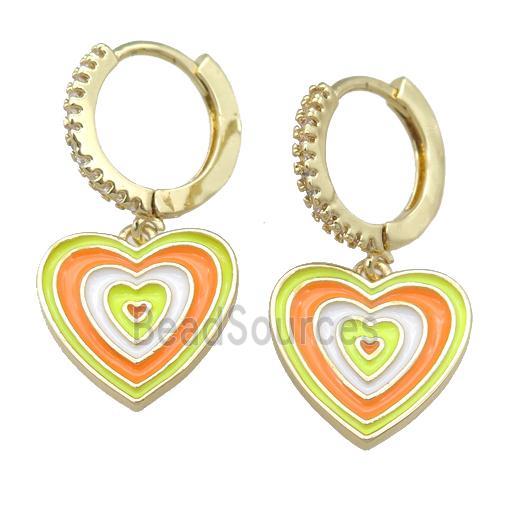 copper Hoop Earring with Enamel Heart, gold plated