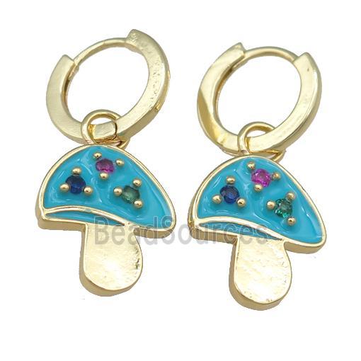 copper Hoop Earring with Enamel Mushroom, gold plated