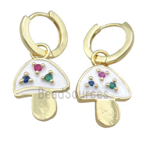 copper Hoop Earring with white Enamel Mushroom, gold plated