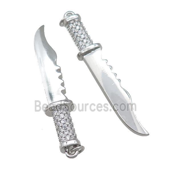 copper sword pendant pave zircon, platinum plated