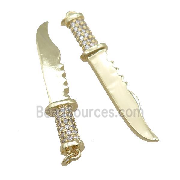 copper sword pendant pave zircon, gold plated