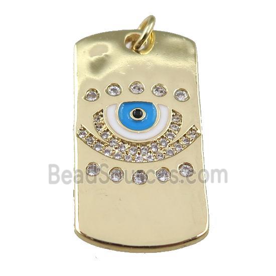 copper rectangle with enamel evil eye, gold plated