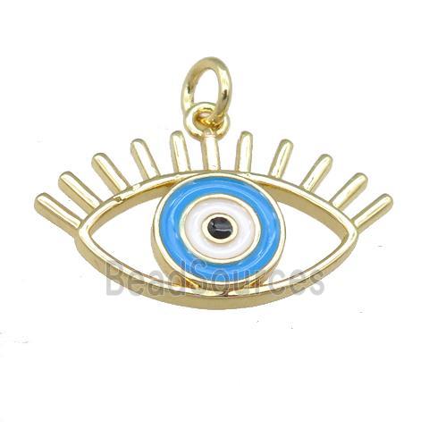 copper evil eye pendant, enamel, gold plated