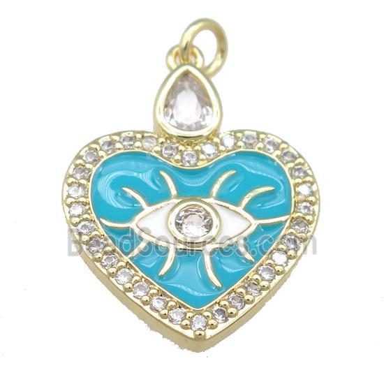 copper heart pendant with blue enamel, eye, gold plated