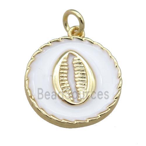 copper circle pendant with white enamel, mouth, gold plated