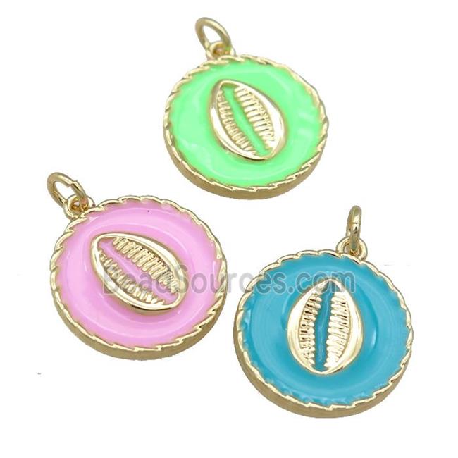 copper circle pendant with enamel, mouth, gold plated, mixed