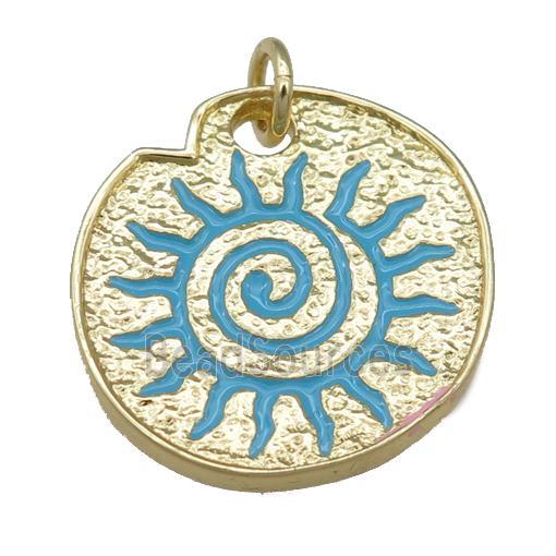 teal Enamel Rebirth symbols, copper pendant, gold plated