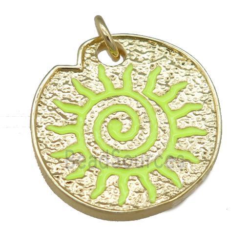 olive Enamel Rebirth Symbols, copper pendant, gold plated