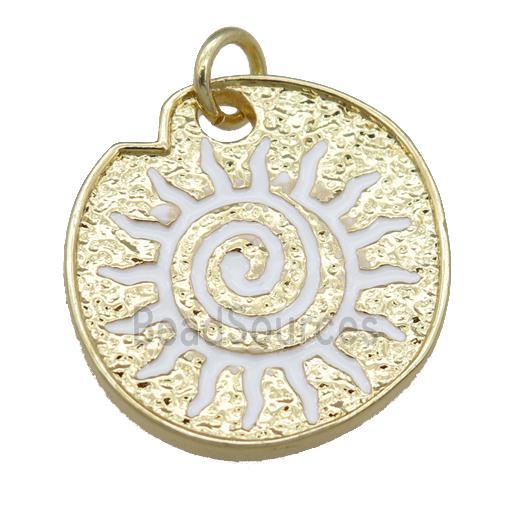 white Enamel Rebirth Symbols, copper pendant, gold plated