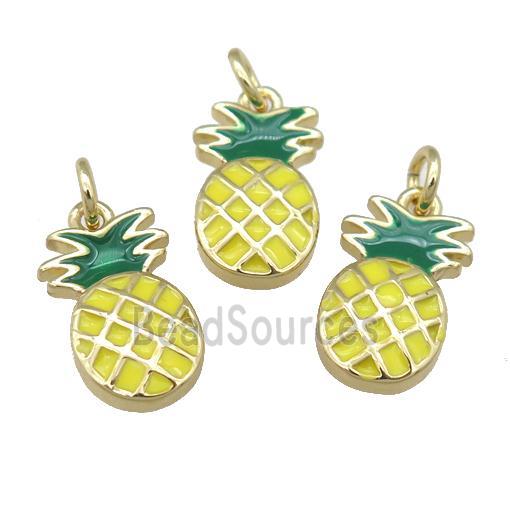 copper pineapple pendant with yellow enamel, gold plated