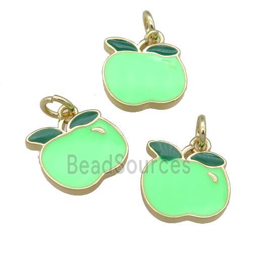 copper apple pendant with green enamel, gold plated