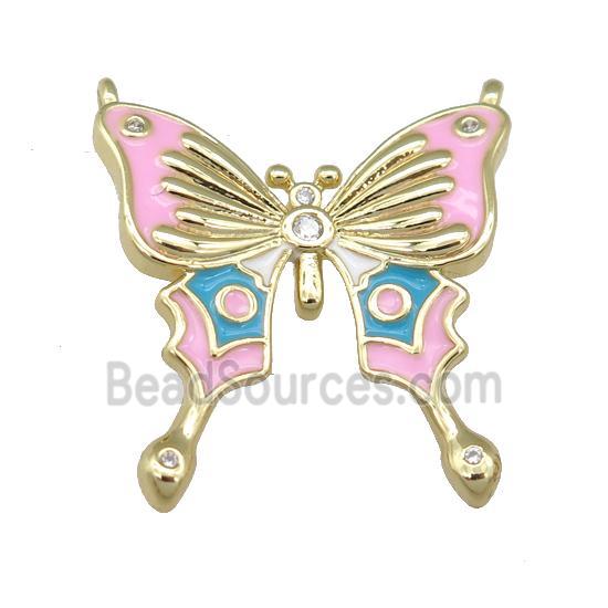 copper Butterfly pendant with pink enamel, gold plated