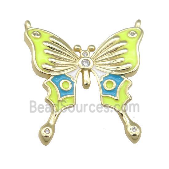 copper Butterfly pendant with green enamel, gold plated