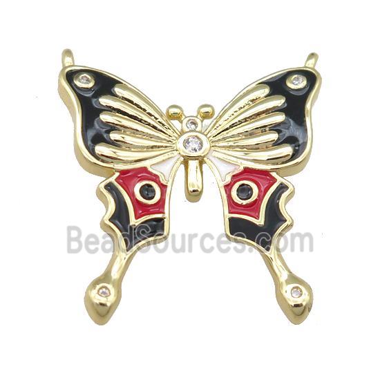 copper Butterfly pendant with black enamel, gold plated