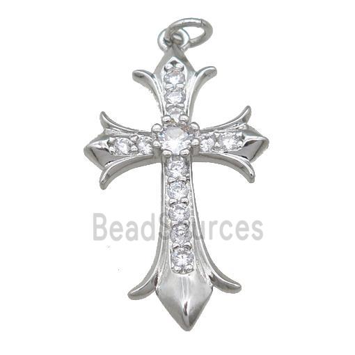 copper cross pendant pave zircon, platinum plated