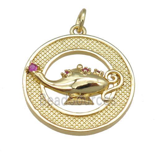 copper circle teapot pendant, gold plated