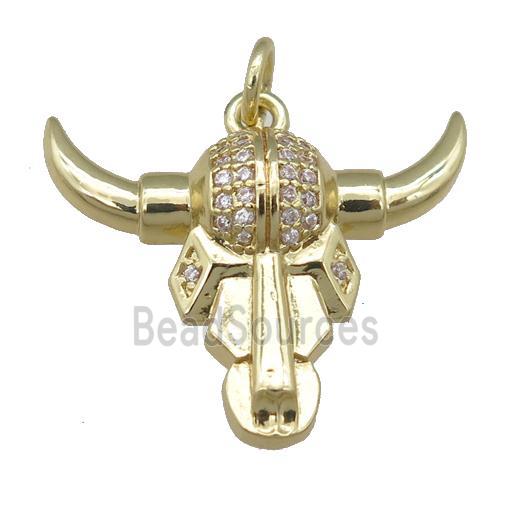 copper bullhead pendant pave zircon, gold plated