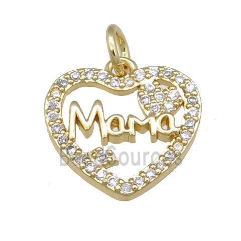 copper heart pendant pave zircon, MAMA, gold plated