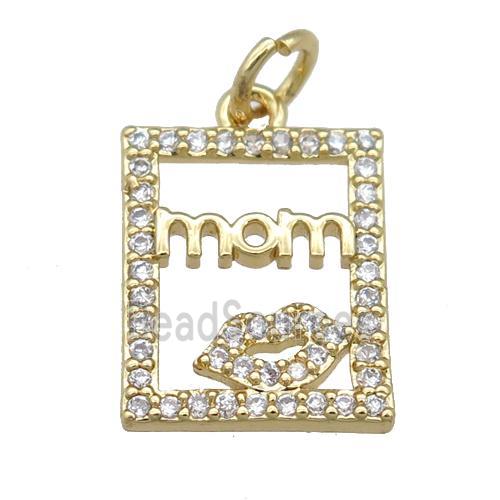 copper rectangle pendant pave zircon, MOM, gold plated