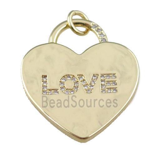 copper heart pendant pave zircon, LOVE, gold plated