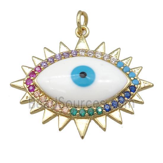 copper Evil Eye pendant pave zircon, enamel, gold plated