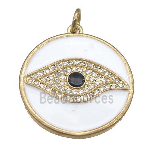 copper circle eye pendant pave zircon, enamel, gold plated