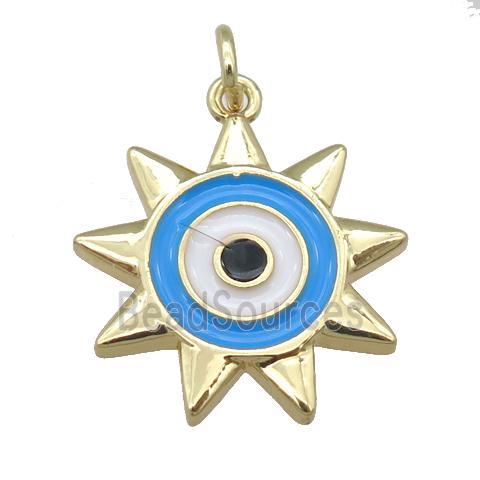 copper Sun eye pendant, enamel, gold plated