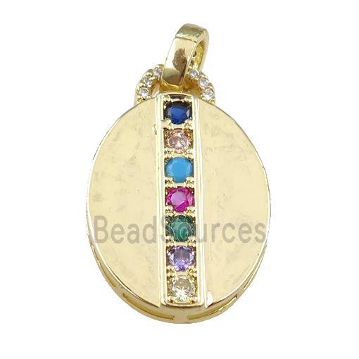 copper oval pendant pave zircon, gold plated