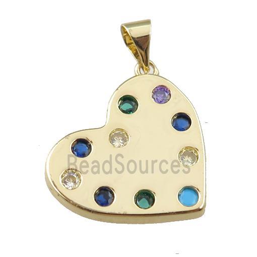 copper heart pendant pave zircon, gold plated