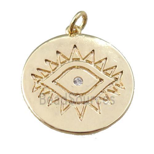 copper circle eye pendant, carved, gold plated