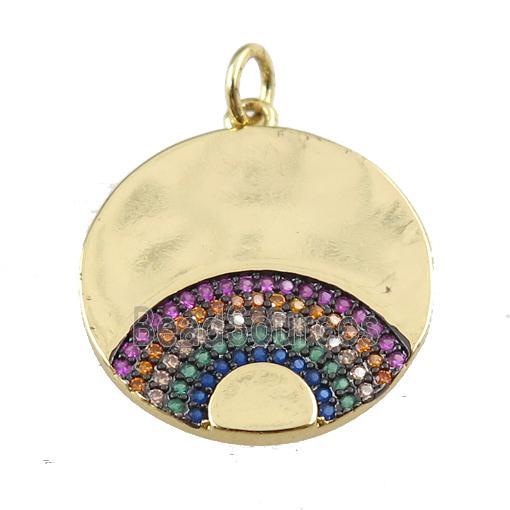 copper circle pendant pave zircon, fan, gold plated