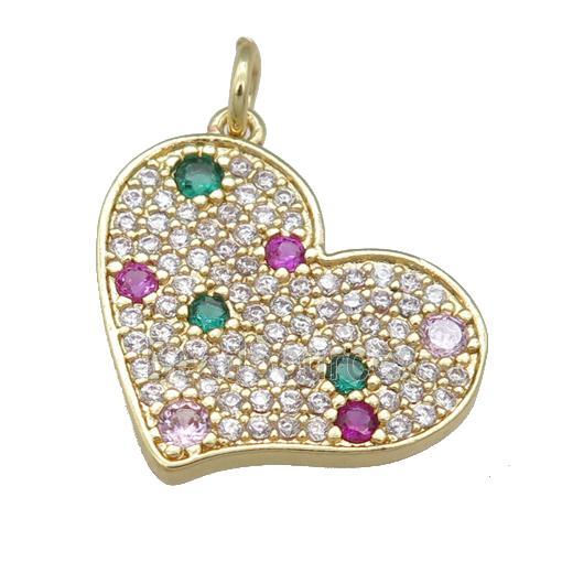 copper heart pendant pave zircon, gold plated