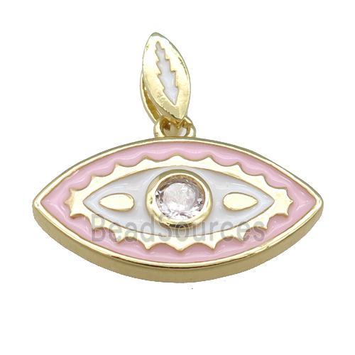 copper eye pendant with pink enamel, gold plated