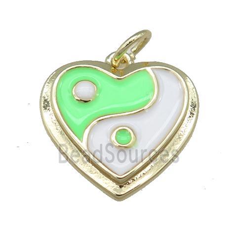 copper Enamel Taichi pendant, heart, gold plated