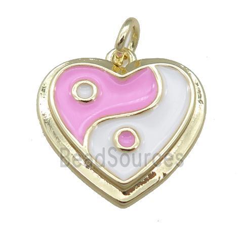 copper Enamel Taichi pendant, heart, gold plated